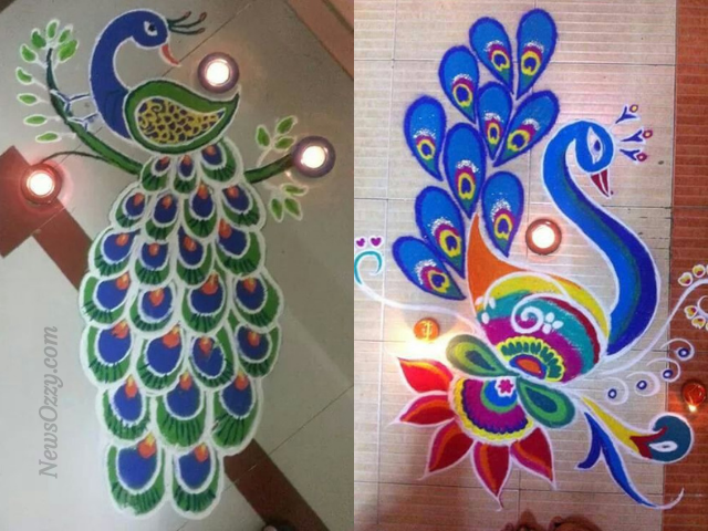 happy new year peacock rangoli design image