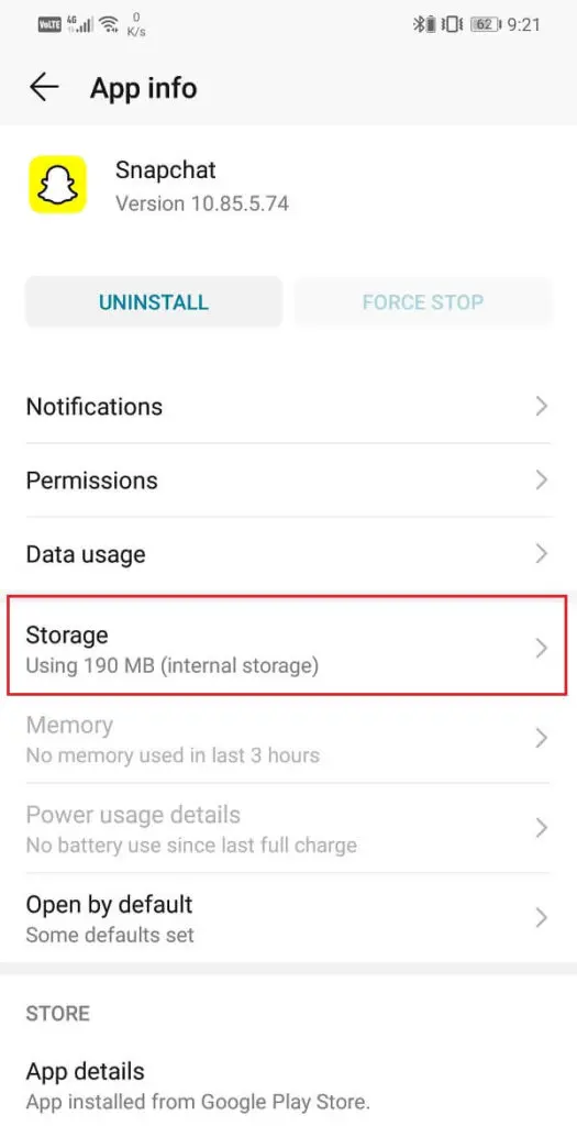 Snapchat storage