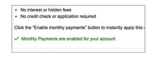 enable the monthly payments option in amazon