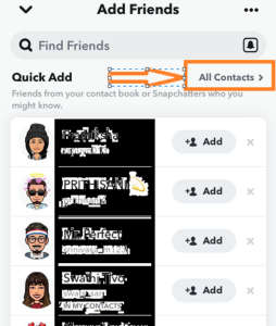 tap on all contacts option beside quick add