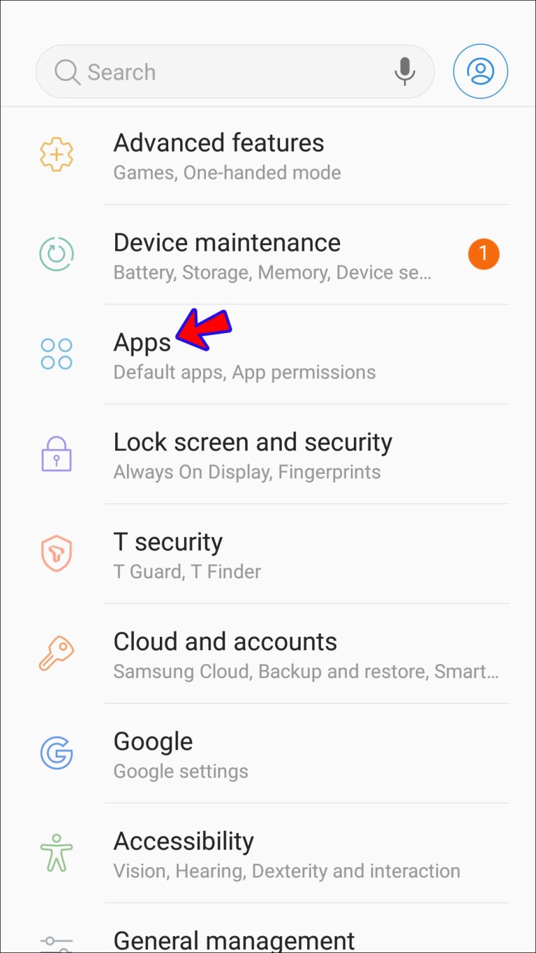 select apps option in settings menu