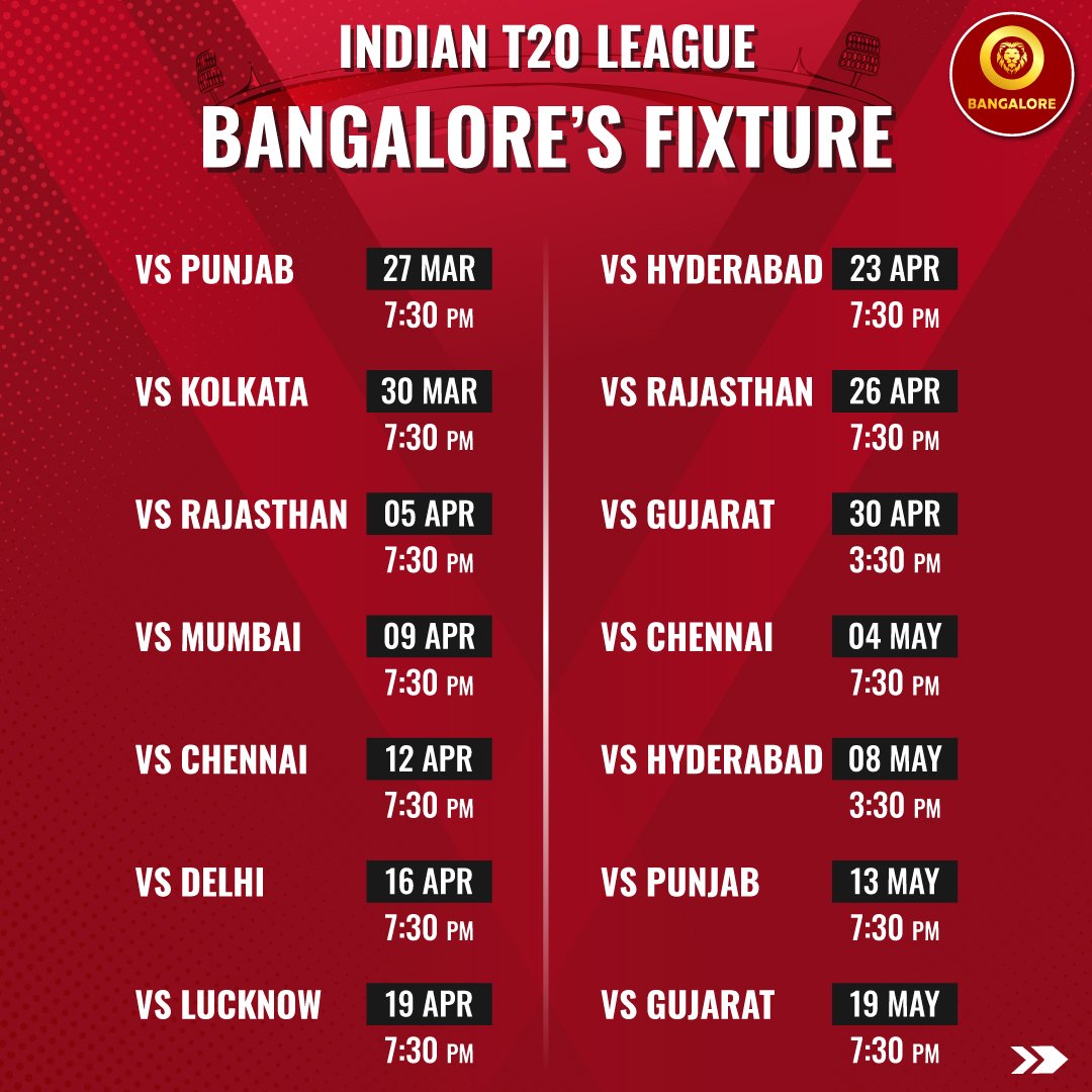 IPL 2022 Bangalore Schedule