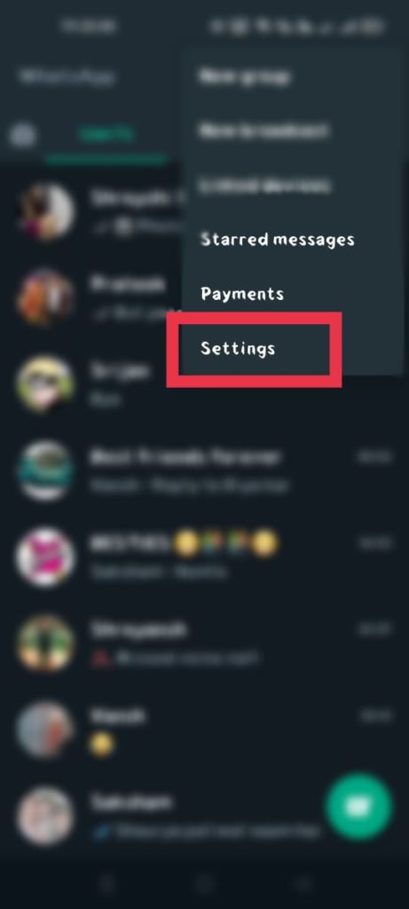 Click on settings option on whatsapp