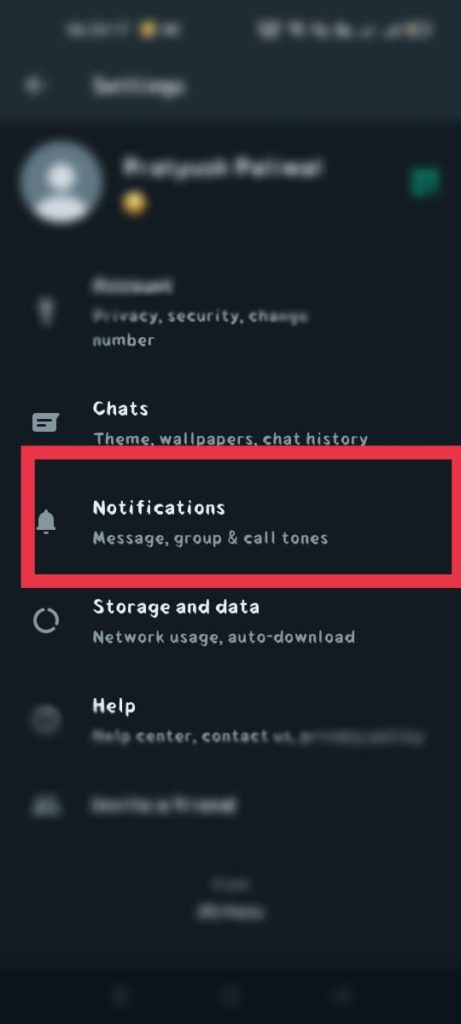click on notifications option