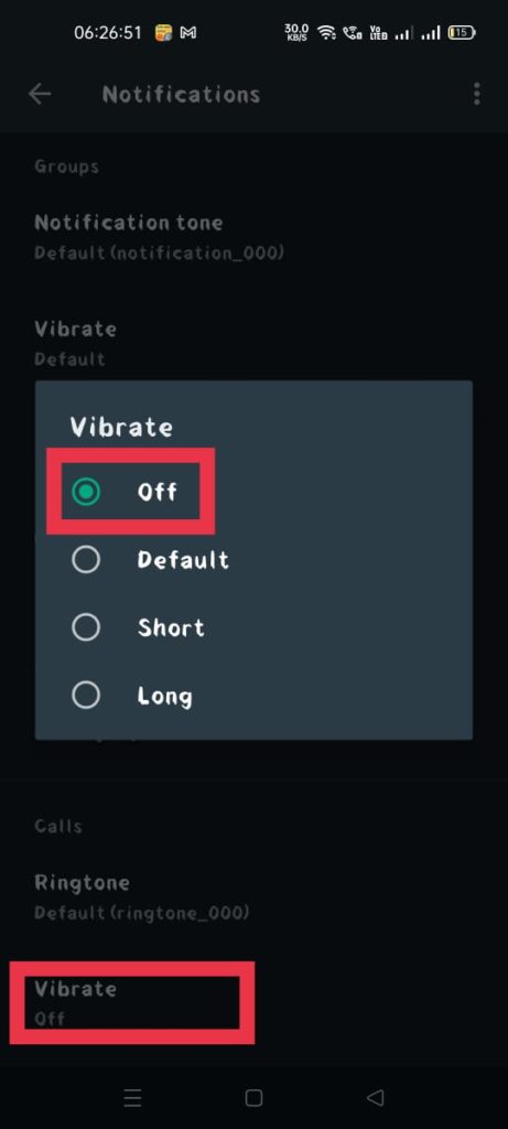 enable the off option under vibrate