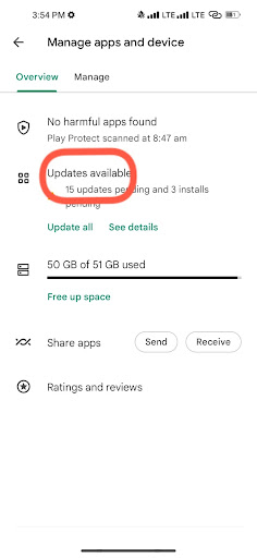 choose updated available option and check