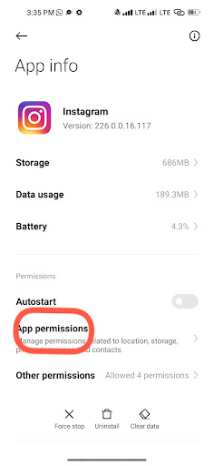 click on apps permission option