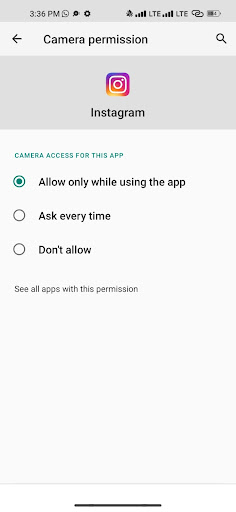 enable the camera access by choosing the proper option
