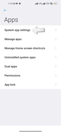 select system app settings unders apps