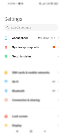 tap on about phone under system settings