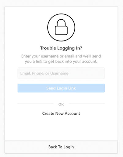 trouble logging in page is displayed