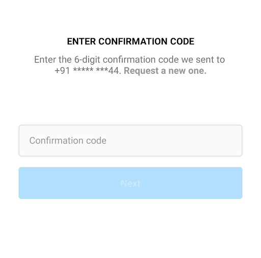 Enter confirmation Code