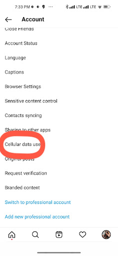 choose the cellular data user option