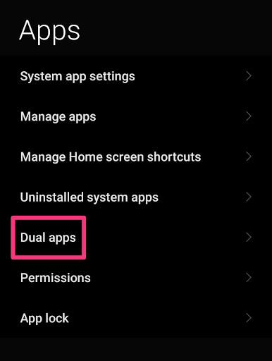 Dual apps option in settings