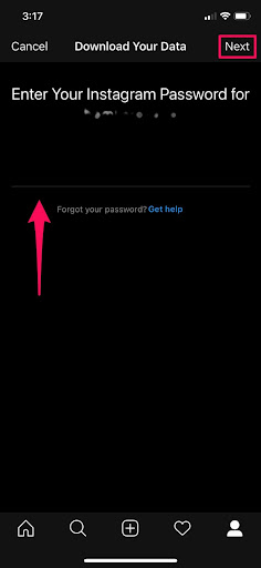 enter your instagram password for your id