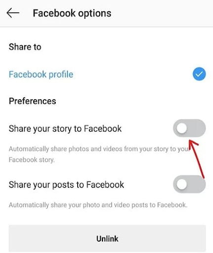 turn on share your story to facebook option