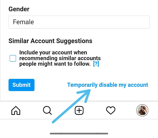 Where you can Temporarily disable account