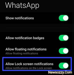 allow lock screen notifications under whatsapp notification settings