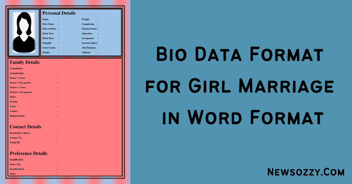 Bio Data Format for Girl Marriage in Word Format