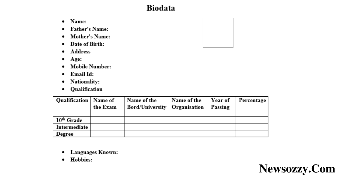 Bio Data format for Students 1