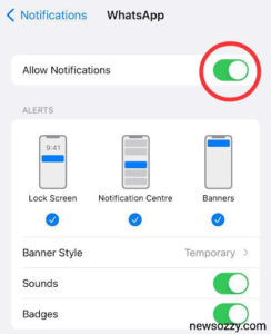turn on allow notifications toggle