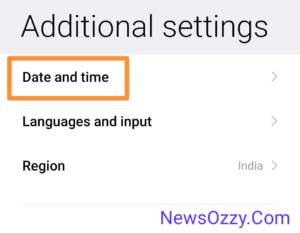 Additional settings date and time