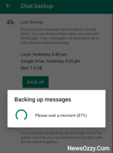 Android whatsapp backing up msgs