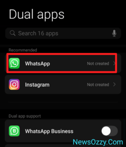 Select WhatsApp for dual app