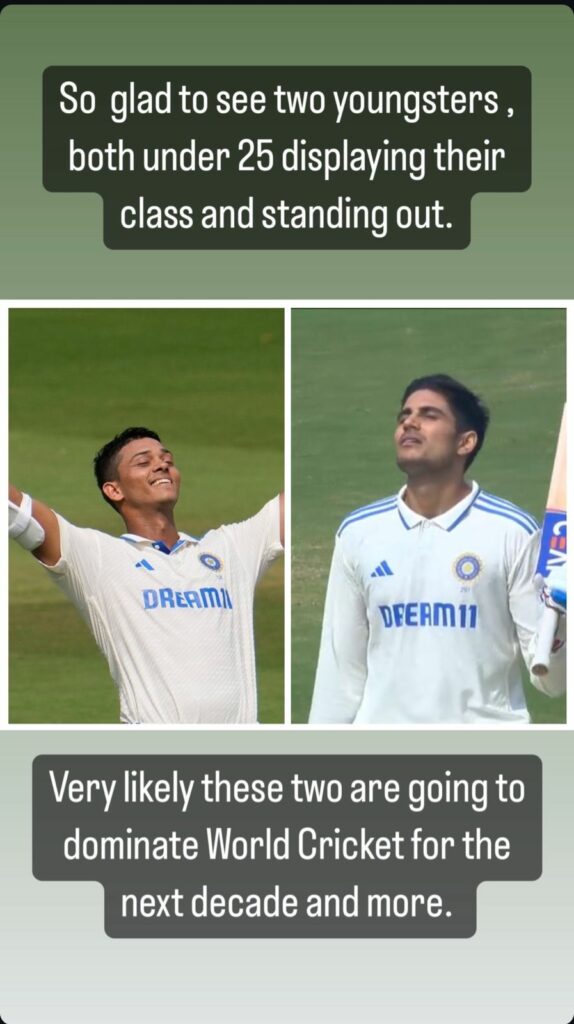 Sehwag's insta story on Gill and Jaiswal