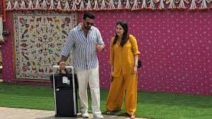 Zaheer Khan and his wife Sagarika Ghatge arrive at the Jamnagar venue